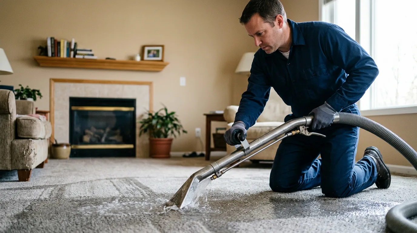 Water damage restoration technician working near Tioga, ND